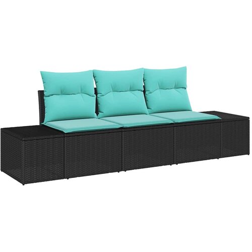 vidaXL Vrtna sedežna garnitura 3 pcs Črna in turkizna poli ratan, (5000134443) Cene