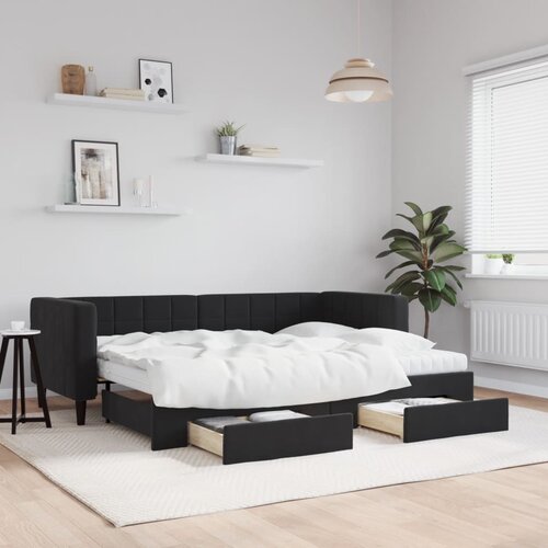 VidaXL Izvlečna dnevna postelja s predali črna 80x200 cm žamet Slike