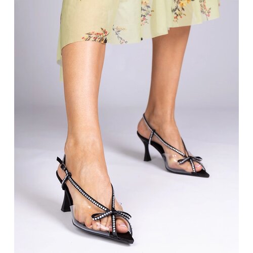 Gemre Black Transparent Stiletto Sandals with Rhinestones Kloksi Cene