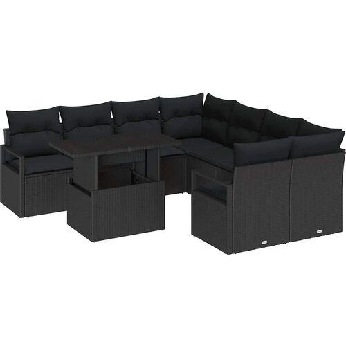  Sjedeća garnitura za vrt 9 kom. Crna Poli ratan 232 x 234 x 85 cm Slike