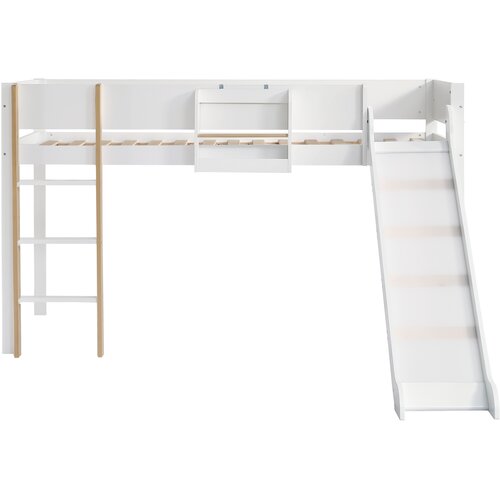 Lumor Postelja Mezzanine 90x200 cm iz bora in MDF - z odstranljivo polico, stopnicami in toboganom - bela, (22155943) Cene