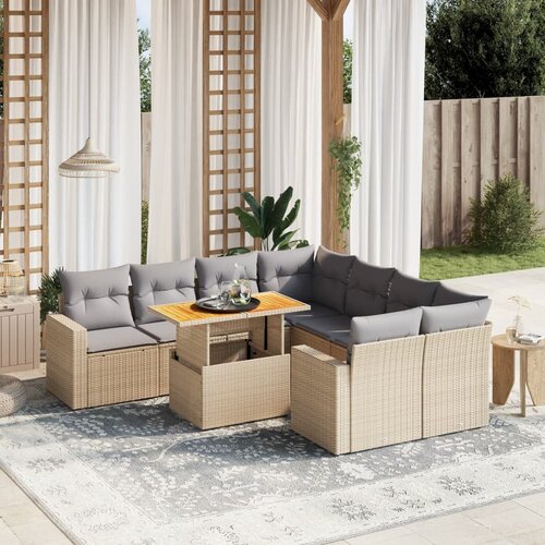 vidaXL 9-dijelni set vrtnih sofa s jastucima bež od poliratana Cijene