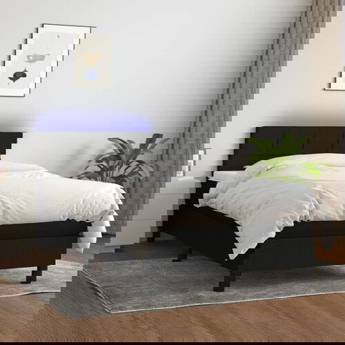 The Living Store Box spring postelja z vzmetnico LED črna 90x190 cm blago - Box Spring Postelja, (21515543) Slike