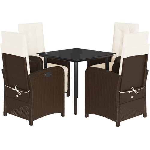  5-dijelni vrtni blagovaonski set s jastucima poliratan smeđi Smeđa 80 cm table length Slike