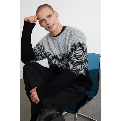 Trendyol Black Regular Crew Neck Ethnic Knitwear Sweater