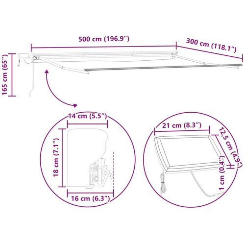  Ročno senčilo s LED-ji Rjava 5 x 3 m Poliester s PU premazom, (5000205774) Slike