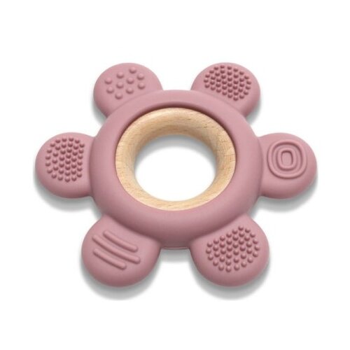 Lorelli silikonsko drvena glodalica za bebe flower - natural deep pink ( 10210890002 ) Slike