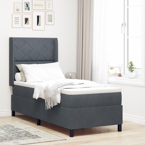 VidaXL Postelja s &amp;scaron;katlastim vzmetenjem z vzmetnico temno siva 80x200 cm žamet Slike