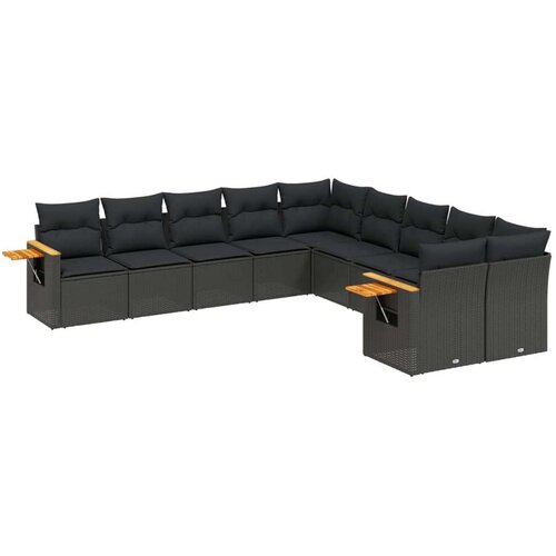 VidaXL 10-dijelni set vrtnih sofa s jastucima crni od poliratana Slike