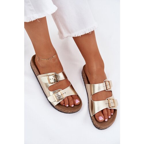 EVENTO Women Sandals With Buckles Made Of Eco Leather Golden Iskira Slike
