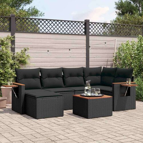 VidaXL 7-dijelni set vrtnih sofa od poliratana s jastucima crni Slike