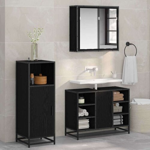 vidaXL set namještaja za kupaonicu 3 pcs crni hrast 80 x 33 x 60 cm Cene