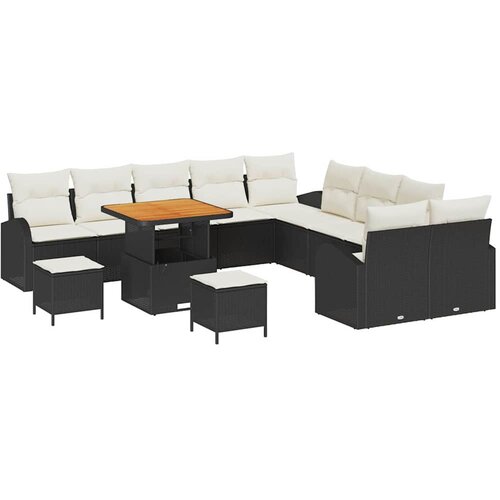 vidaXL Vrtna sedežna garnitura z blazino 13 pcs Črna poli ratan, (5000154161) Cene