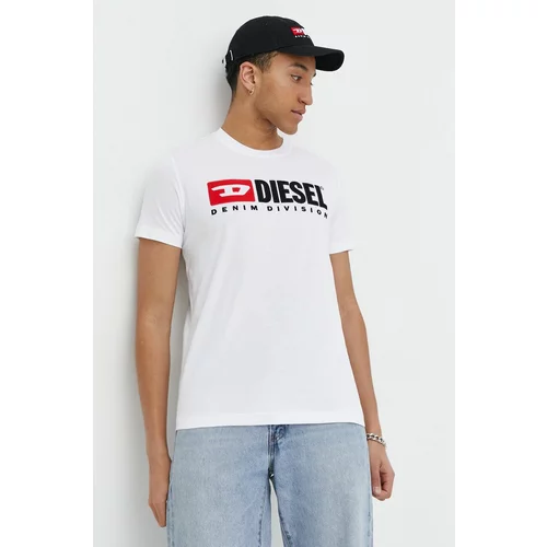 Diesel Bombažna kratka majica moški, bela barva