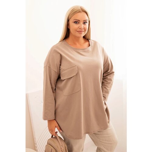 Kesi Włoski Women&amp;#039;s Plus Size blouse with cotton, pocket and rolled-up sleeve fango Slike