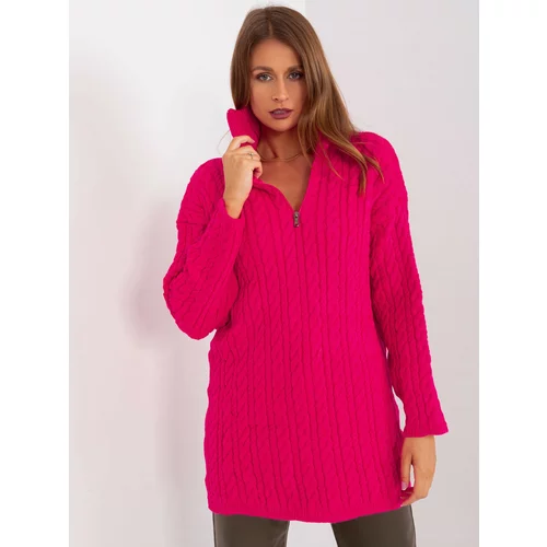 Fashion Hunters Fuchsia long sweater with cables