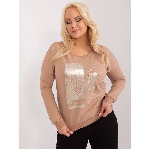 Fashion Hunters Dark beige women's plus size blouse with applique Cene