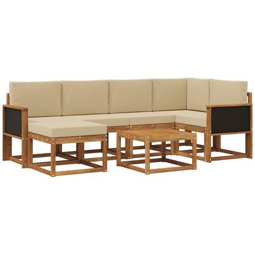 vidaXL Zunanja garnitura za sedenje z blazino 7 pcs Naravna in bež, (5000271495) Cene