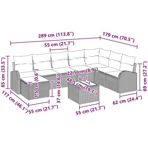  Sjedeća garnitura za vrt 9 kom. Bež [Sintetički]: Poli Ratan 289 x 179 x 85 cm Slike