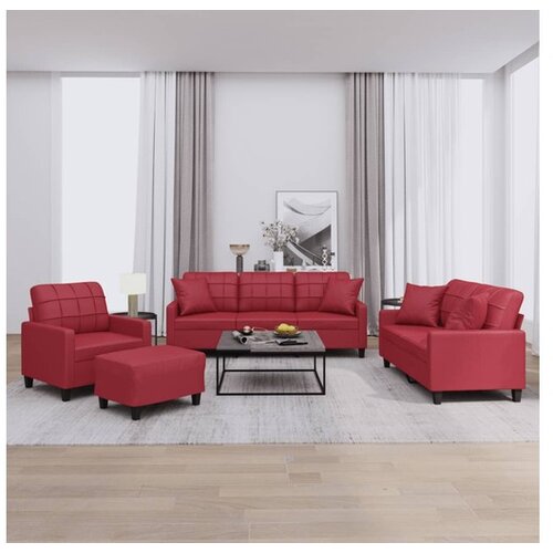 VidaXL 4-dijelni set sofa s jastucima boja vina od umjetne kože Slike
