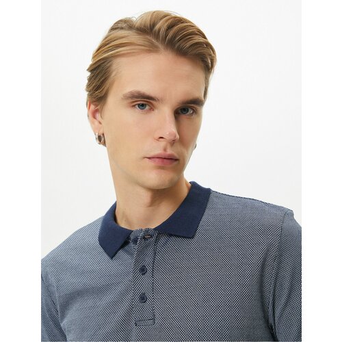 Koton Collar T-Shirt Buttoned Textured Minimal Patterned Short Sleeve Slike