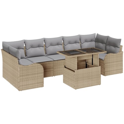 VidaXL 8-dijelni set vrtnog sofa s jastučićima bež poli ratan, 2-sjedna vrtna sofa s jastučićima bež poli ratan Slike
