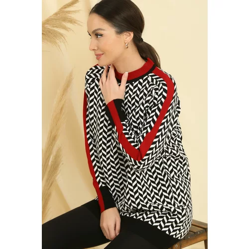 By Saygı Zigzag Pattern Collar And Sleeve Ends Striped Comfort Fit Knitwear Tunic