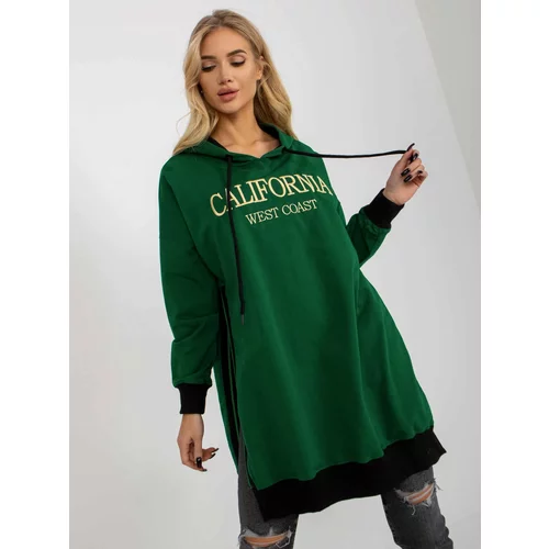 Fashion Hunters Dark green long sweatshirt with slits