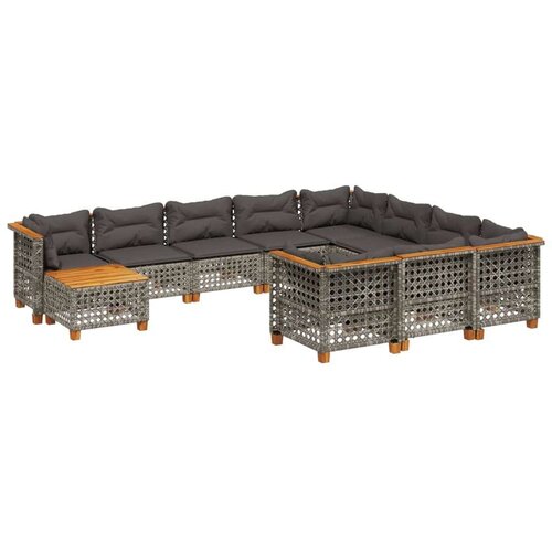 VidaXL 11-dijelni set vrtnih sofa od poliratana s jastucima sivi Slike