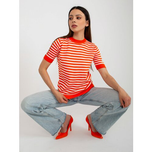 Fashion Hunters Orange-white striped casual blouse Slike