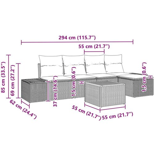VidaXL 6 komadni vrtni set sofa s jastucima crni poli ratan akacija Slike