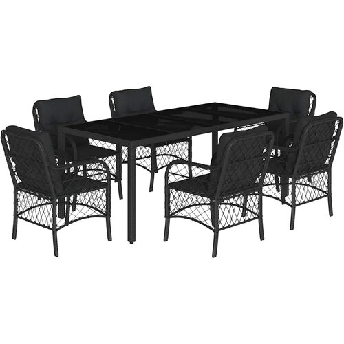  7-dijelni vrtni blagovaonski set s jastucima crni od poliratana Crna 190 cm table length Slike