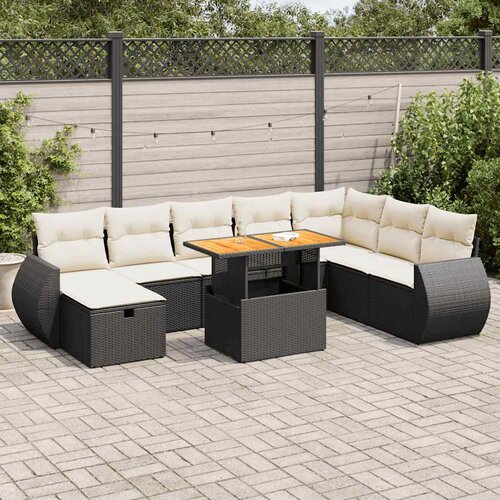  9-dijelni set vrtnih sofa s jastucima crni od poliratana bagrem Cene