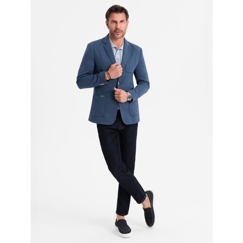Ombre Men's SLIM knit jacket with subtle texture - dark blue Cene