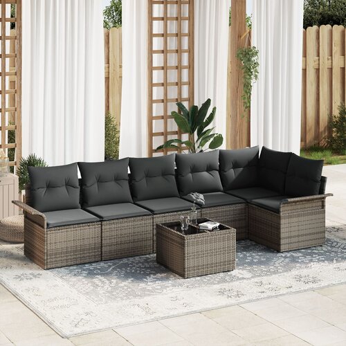 VidaXL vrtna sofa set set 7 siva polietilenski ratan vrtna sofa set Slike