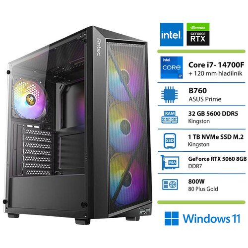  Gaming namizni računalnik PCLINE DRAGON 8 I7-14700F/32/1/RTX5060/W11H (149080) Cene