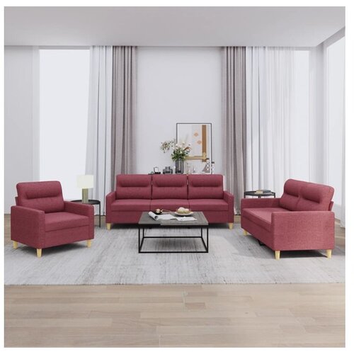 VidaXL 3-dijelni set sofa s jastucima crvena boja vina od tkanine Slike