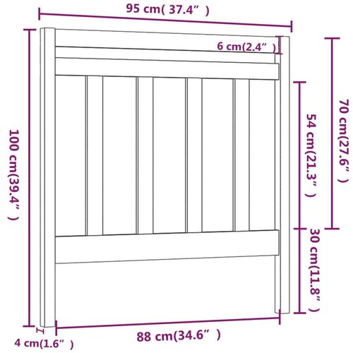  Uzglavlje za krevet boja meda 95 x 4 x 100 cm masivna borovina Slike