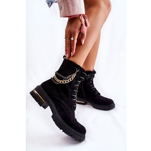 Kesi Suede warm boots with a chain Black Sorita Cene