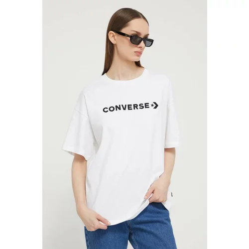 Converse Bombažna kratka majica ženski, bež barva