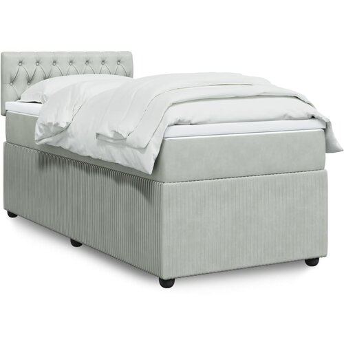 VidaXL Box spring postelja z vzmetnico svetlo siva 90x200 cm žamet Slike
