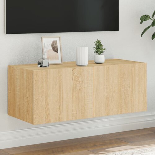 The Living Store Stenska TV omarica z LED lučkami sonoma hrast 80x35x31 cm - TV Stenska Omarica, (21508282) Cene
