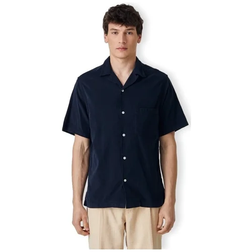 Portuguese Flannel Cord Camp Collar Shirt - Navy Plava