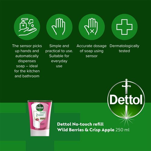 Dettol Energise Liquid Hand Wash Wild Berries &amp;amp; Crisp Apple punjenje za beskontaktni dozator sapuna 250 ml Slike