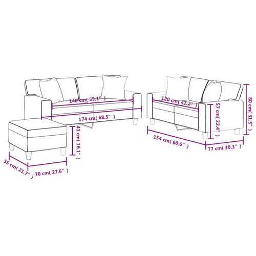  3-dijelni set sofa s jastucima sivi od umjetne kože Slike