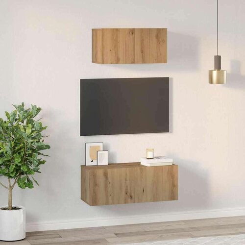 VidaXL Set TV stalka s policom Zidne Ostalo s pohranom s vratima 2 pcs hrast artisan 80 x 30 x 30 cm Slike