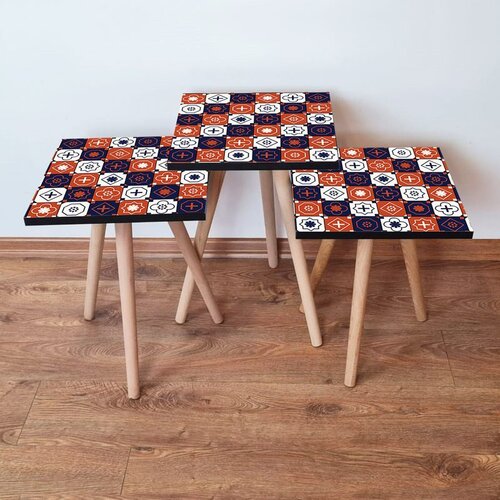 Hanah home 3Shp394 - White WhiteNavy BlueOrange Nesting Table (3 Pieces) Cene