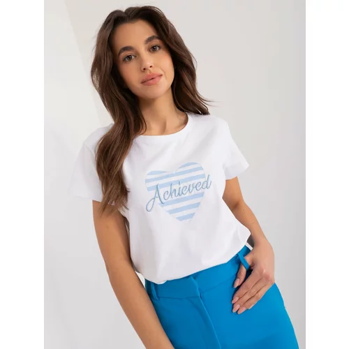 Fashion Hunters White and blue T-shirt with BASIC FEEL GOOD print