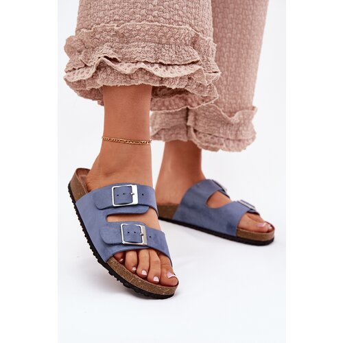 Boto Women's sandals on cork platform with buckles blue Evisolla Cene