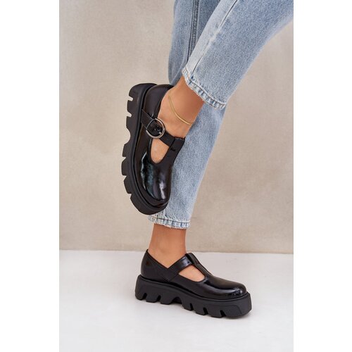 Zazoo Lacquered Leather Loafers With Buckle Black 20183 Cene